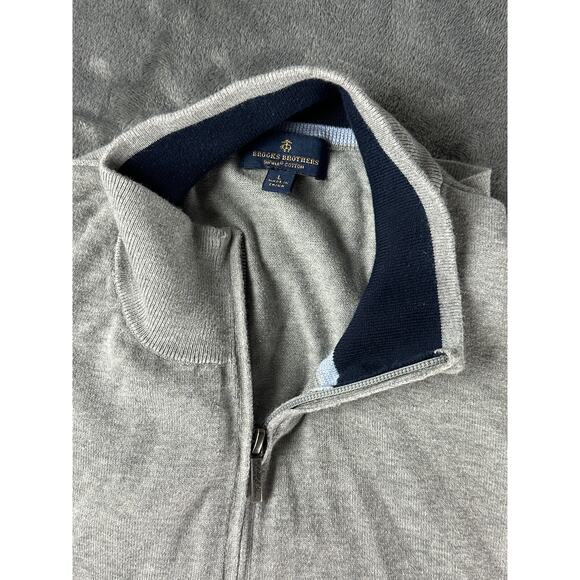 Brooks Brothers Mens Large Gray quarter zip sweater pullover supima cotton - Picture 6 of 14